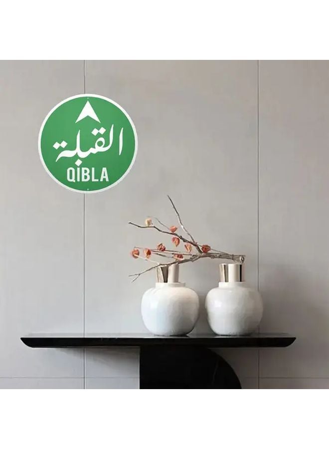 Vintage Arabic Qibla Round Wooden Wall Decor Hanging 8x8 Inch Islamic Prayer Direction Indicator Green And White Design - Image 5